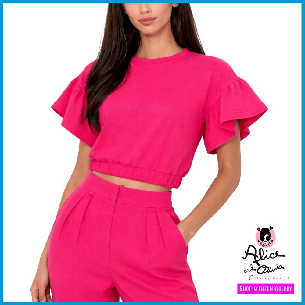 Alice + Olivia Joline Wild Pink Flutter Sleeve Sweater Top